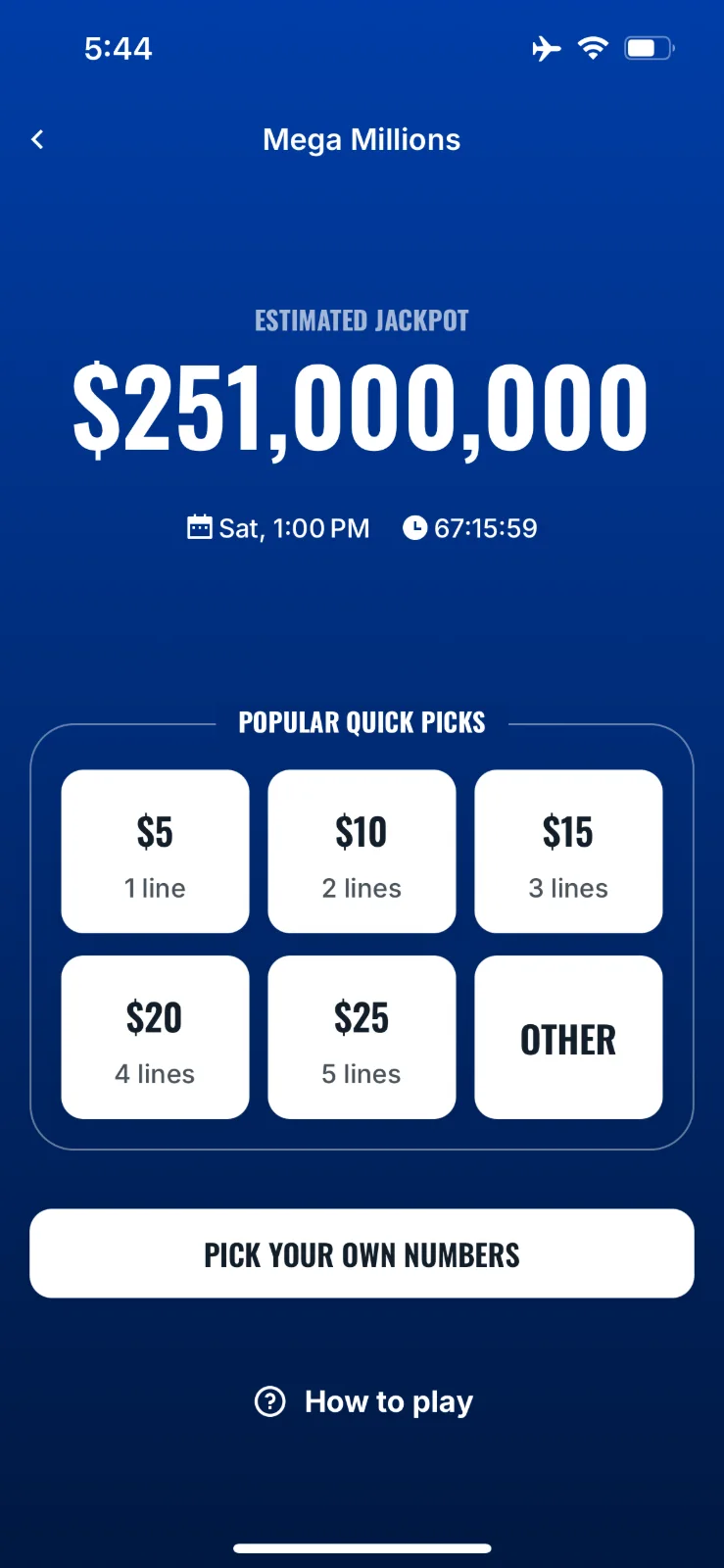 Heartland Lotto app home screen